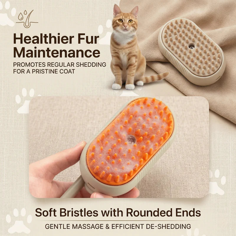 3-in-1 Pet Steam Brush – USB Rechargeable Grooming & Massage