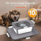 Slow-Feed Dog Water Bowl 10L Stainless Steel With Anti Spill Rim And Silicone Mat