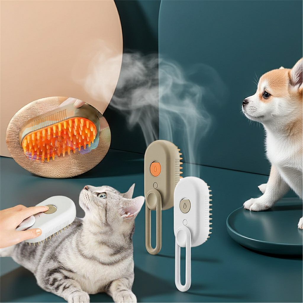 3-in-1 Pet Steam Brush – USB Rechargeable Grooming & Massage